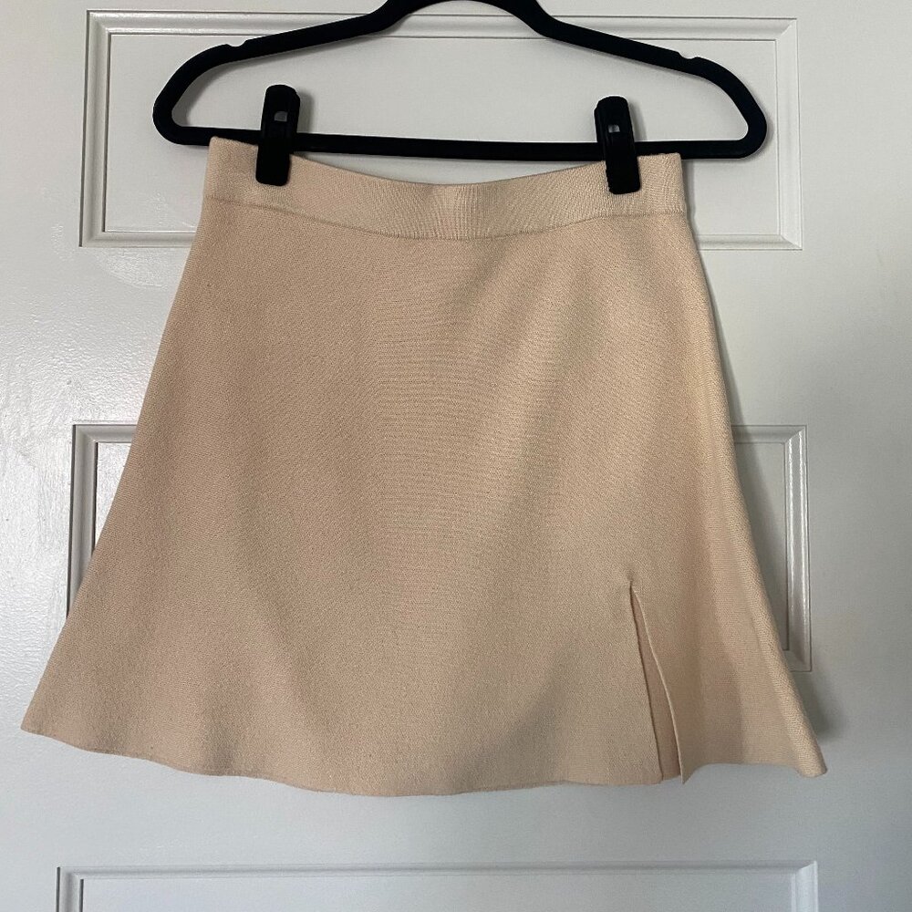 Cream A-line Mini Skirt with Slit